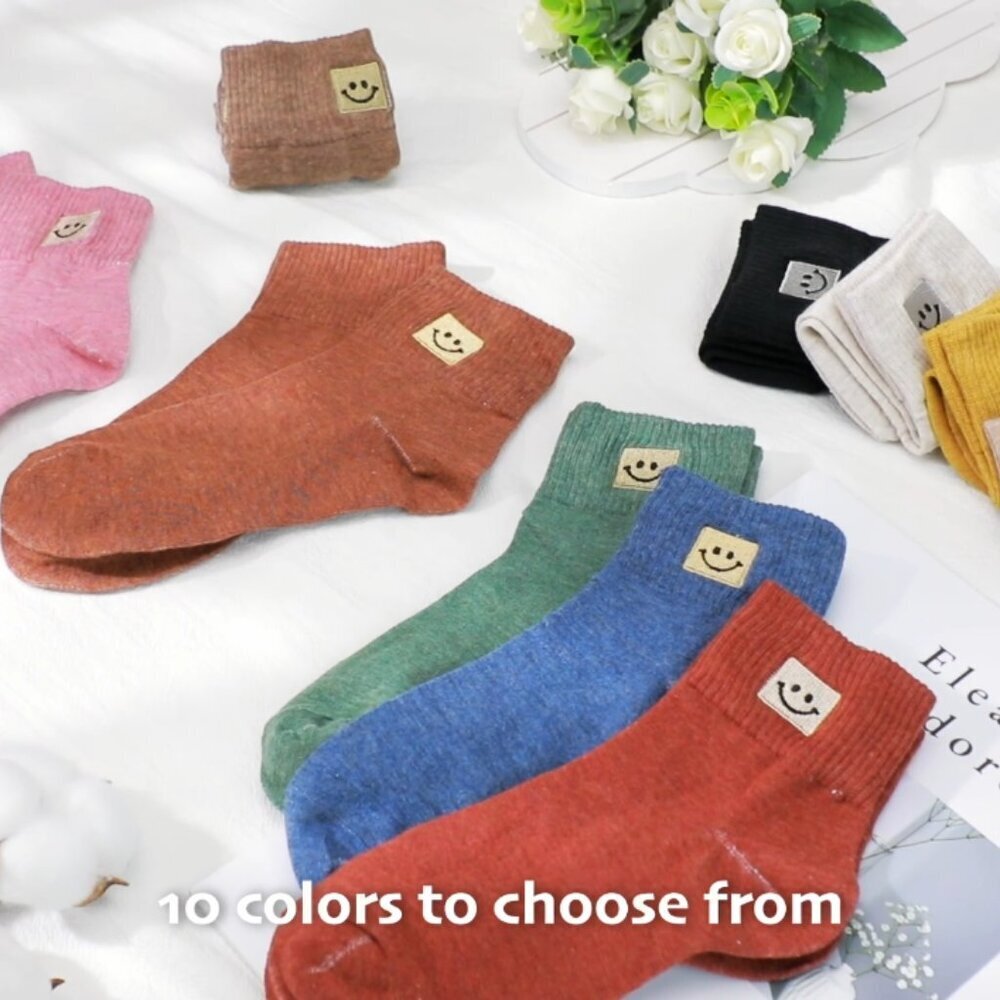 Crew Socks Cotton Lightweight Low Cut Ankle Cute Smile Face Design Y2K - Picture 8 of 8